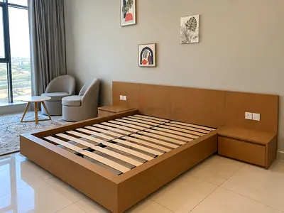 Queen Size Wooden Bed Frame 150×200cm with Bedside Tables