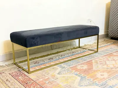 West elm Upholstered Velvet Bench with Gold Metal Frame - Modern Bench