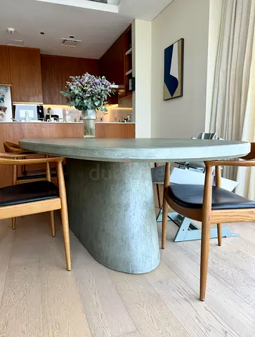 Solid green MORTEX oval dining table with pedestal base - good condition