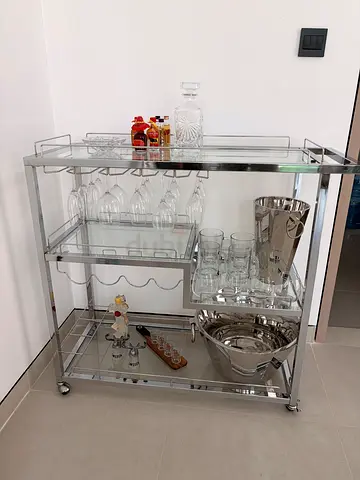 Chrome and Glass Bar Trolley / Drinks Cart with Wheels