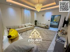 Villa for sale in Al Yasmeen, Ajman; includes electricity and air conditioning. Features 5 master be