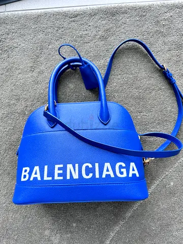Blue Balenciaga Medium Logo Leather Tote Bag