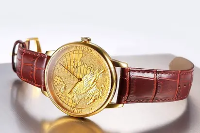 CHIYODA Men's Watch, Swiss Quartz Wrist Watch With Leather Strap,24K Gold Plated With Carving Proces