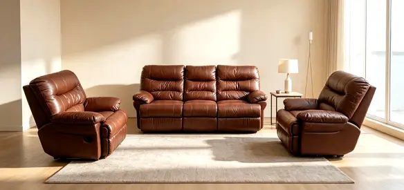 Brown leather 3-piece reclining sofa set — comfortable living room set