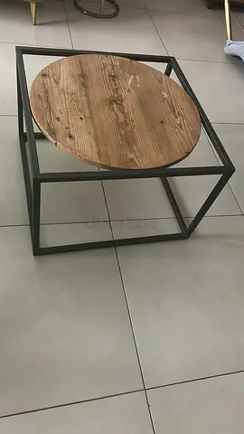 Modern industrial square coffee table with wooden top from Wood & Steel