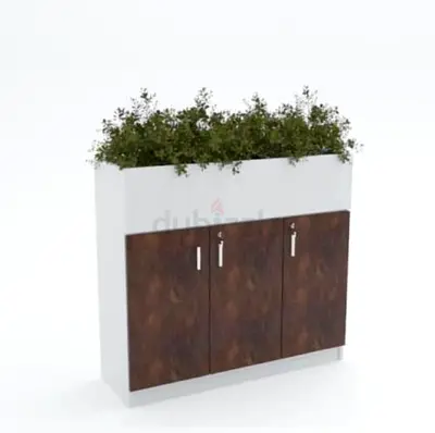 Modern planter cabinet with 3 lockable doors - white & wood finish Custom Made