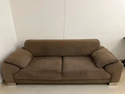 3-seater big brown fabric sofa in good condition