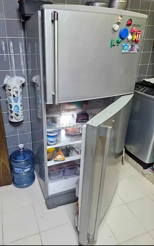 Silver Double Door Refrigerator with Top Freezer