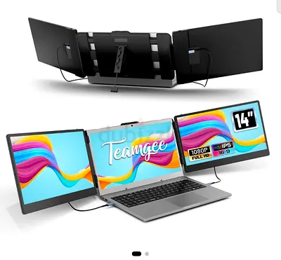Teamgee Portable Monitor for Laptop, 14 Inch FHD Laptop Screen Extender, Triple Monitor Plug & Play
