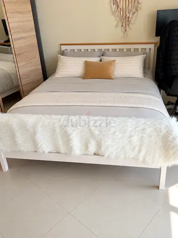 wooden queen double bed frame with mattress (used, good condition). Trade centre 1