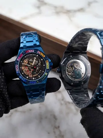 Audemars Piguet Royal Oak Style Skeleton Watch – Blue & Black Luxury Design
