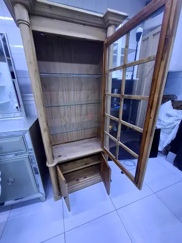 Solid Wood Display Cabinet with Glass Doors and Shelves