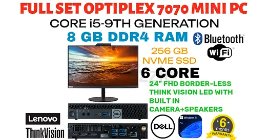 FULL SET Dell OptiPlex 7070 mini-PC-CORE i5-9TH GEN-NVME SSD-24” VIDEO CONFERNCE MONITOR-WIN 11 PRO