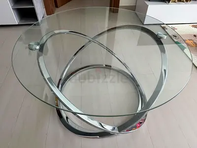 Round Glass Coffee Table with Chrome Interlocking Base and 1 coffee table