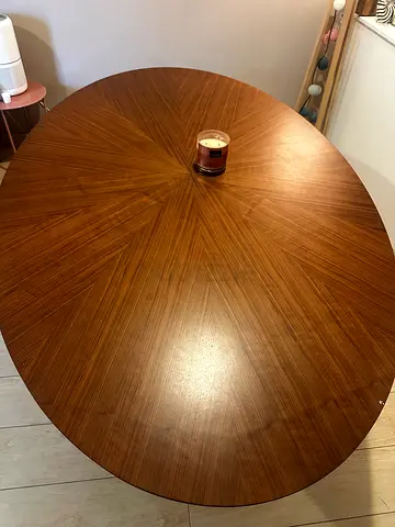 Oval Wooden Dining Table with Sunburst Veneer Pattern