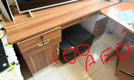 Wood Effect Office Desk with Storage Cabinets - Good Condition