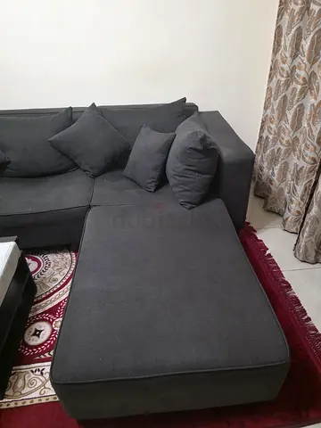 Dark Grey L-Shaped Sectional Sofa with Cushions