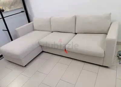 Light beige L-shape 3-seater sofa with chaise lounge