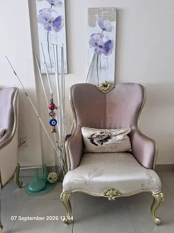 Elegant Classic Wingback Armchair with Gold Trim