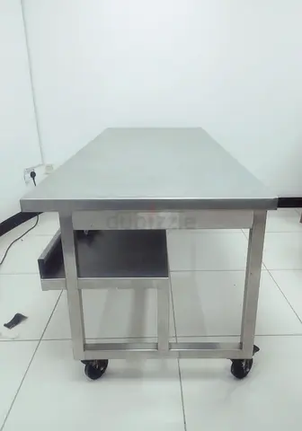 Matching Pair of Commercial Stainless Steel Work Tables 200cm x 78cm on Castors, Undershelf, JLT