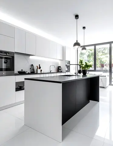 Modern white and black kitchen island