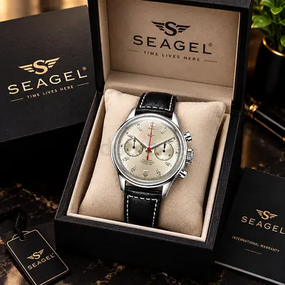 Seagel Chronograph Men's Watch with Black Leather Strap Analogue