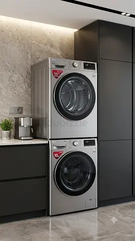 LG 10kg Front Load Washer & Dryer Stack – Silver Finish