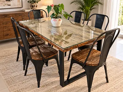 Marina Home Railway Wood Dining Table Set