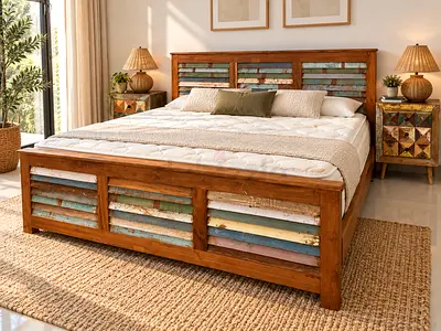 Marina Home Solid Wood Vintage Bed Set