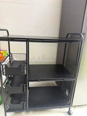 Black Metal Kitchen Trolley/Storage Cart with Drawers on Wheels