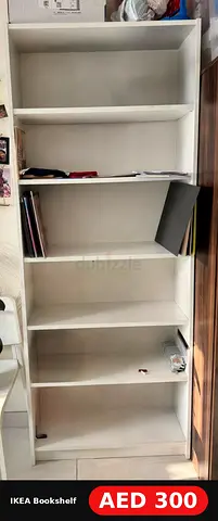 IKEA white bookshelf - 5 shelves, sturdy and clean (AED 300)
