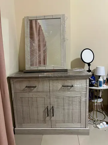 Wooden Dresser with Mirror - Light Grey, Good Condition