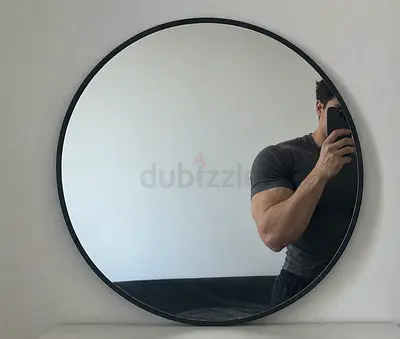 Home Box Angelus Metal Round Mirror, black, 71cm