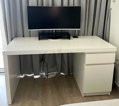 IKEA MALM office desk with drawer and cabinet, white