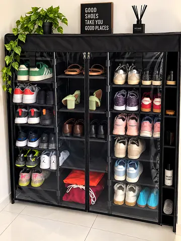 Large 3-Section Covered Shoe Rack / Organizer - Black