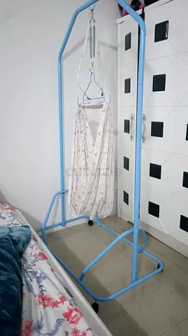 Baby hammock cradle with metal stand - light blue, gently used