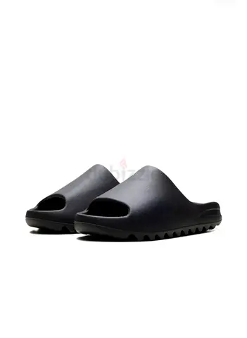 Black foam slide sandals, open-toe casual slip-ons (like Yeezy Foam Runner style)