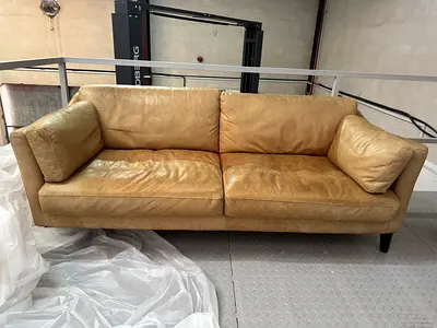 Genuine Leather 3-Seater Sofa - Tan, Mid century Modern Design - crate and barrel