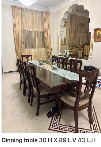 Solid Wood 8-Seater Dining Table with Chairs - Good Condition
