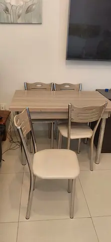 Compact 4-Seater Dining Table Set with Metal Frame and Wood Top