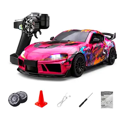 Remote Control Drift Racing Car Toy with Controller and Accessories - Pink colour
