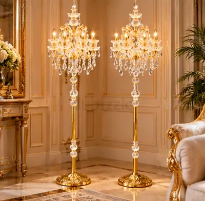 Pair of Gold Crystal Floor Lamps - Elegant Chandelier Style each one 1500