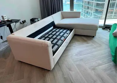 Modern L-Shaped Sofa Bed Cream Fabric