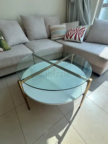 Round Glass Coffee Table with Gold Frame - Perfect Condition