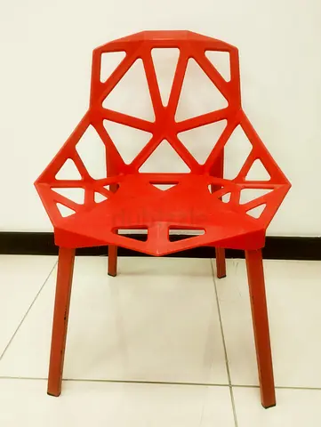 Red Geometric Lattice Chairs, Chair One Style, Matching Set of 8 Sold Together, JLT