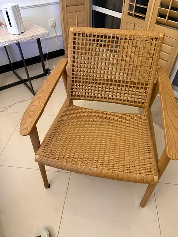 Handwoven Rattan Seat Salk Wooden Dining Chair - Light Oak Finish
