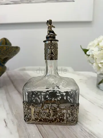 Antique Weinranck & Schmidt Hanau Silver-Mounted Glass Decanter German 800 silver-mounted glass deca