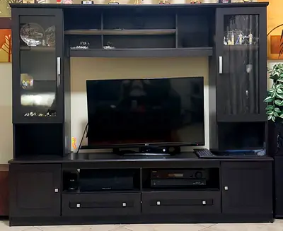 Modern Dark Brown TV Unit /  Entertainment Center with Display Cabinets