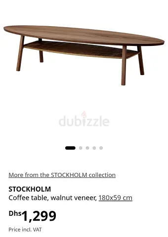 Walnut veneer Stockholm coffee table, 180x59 cm