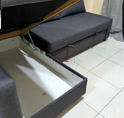 Grey L-Shaped Sofa Bed with Internal Storage
